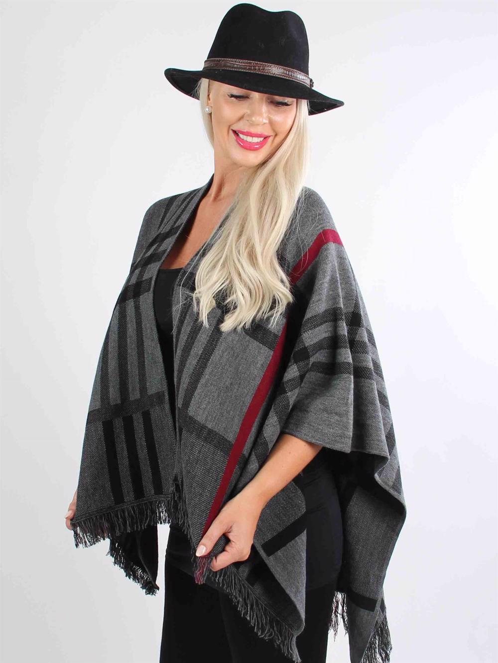 Artin - Gråt strikket sjal med striber